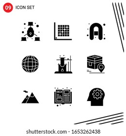 Collection of 9 Vector Icons in solid style. Pixle Perfect Glyph Symbols for Web and Mobile. Solid Icon Signs on White Background. 9 Icons.