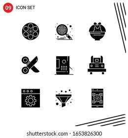 Collection of 9 Vector Icons in solid style. Pixle Perfect Glyph Symbols for Web and Mobile. Solid Icon Signs on White Background. 9 Icons.