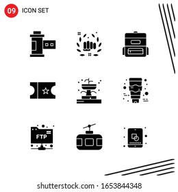 Collection of 9 Vector Icons in solid style. Pixle Perfect Glyph Symbols for Web and Mobile. Solid Icon Signs on White Background. 9 Icons.