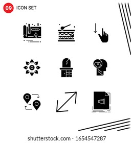 Collection of 9 Vector Icons in solid style. Pixle Perfect Glyph Symbols for Web and Mobile. Solid Icon Signs on White Background. 9 Icons.
