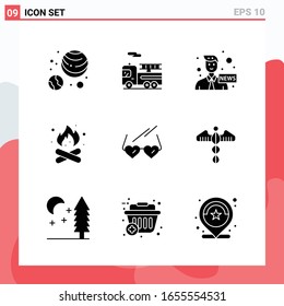 Collection of 9 Vector Icons in solid style. Modern Glyph Symbols for Web and Mobile. Solid Icon Sign Isolated on White Background. 9 Icons.