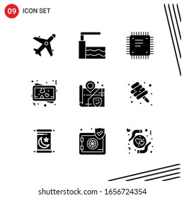 Collection of 9 Vector Icons in solid style. Pixle Perfect Glyph Symbols for Web and Mobile. Solid Icon Signs on White Background. 9 Icons.