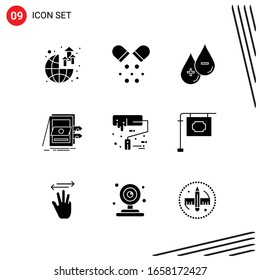 Collection of 9 Vector Icons in solid style. Pixle Perfect Glyph Symbols for Web and Mobile. Solid Icon Signs on White Background. 9 Icons.