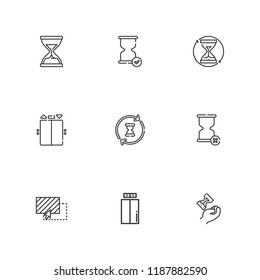 Collection of 9 wait outline icons include icons such as lift, hourglass, elevator