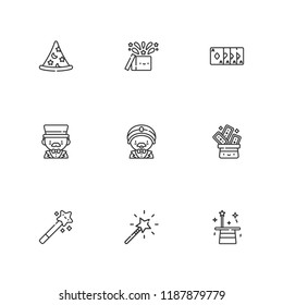 Collection of 9 wand outline icons include icons such as wizard, magic wand, trick, magician, magic