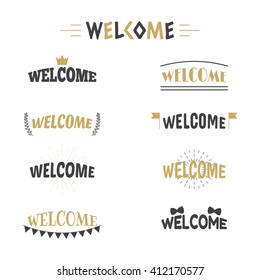 Collection of 9 Welcome labels, emblems, stickers or badges. Decorative elements for your design. Vector illustration