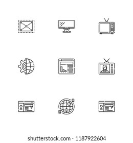 Collection of 9 wide outline icons include icons such as internet, website, expand, television