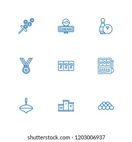 Collection of 9 win outline icons include icons such as winner, gamble, gambler, top, bowling, medal, podium, ball