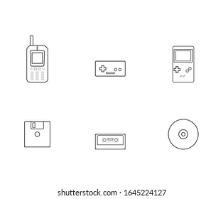 collection 90 technology telephone game design and white background 