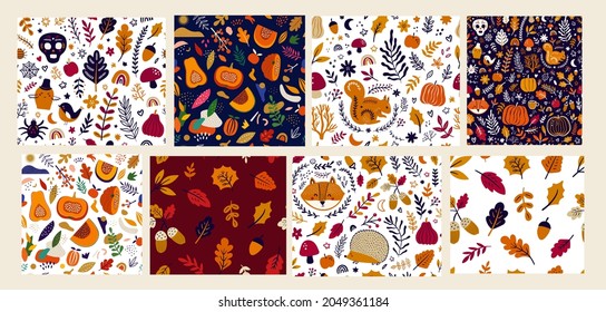 Collection of Aautumn seamless patterns with 