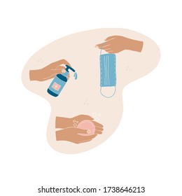Collection about quarantine .vector sticker - wash your hands, sanitize concept. Vector illustration.