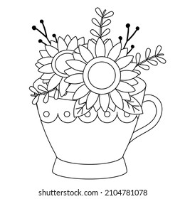 The collection about sunflower with teacup or vase in flat vector style. Illustration about flower, floral theme.