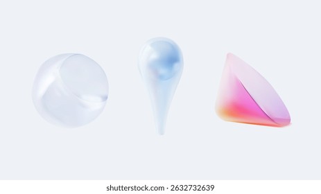 A collection of abstract 3D shapes elegantly presented in a range of soft and pleasing colors