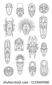 Collection Abstract African Masks Different Shapes Stock Vector ...