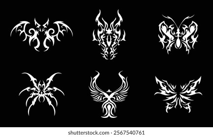 Collection of abstract animal tribal tattoo variations. Vector illustration