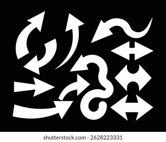 Colección del conjunto de iconos de flecha Abstractas: Vectores curvos, trenzados y direccionales para navegación y diseño de flujo, archivo de Vector