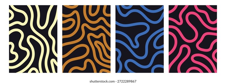 Collection abstract art design with wavy shapes and lines. Vector backgrounds for cards, posters, covers, banners. Hand drawn wavy, organic winding lines.