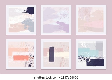 Collection of abstract artistic vector texture templates with pastel colored brush strokes in contemporary compositions