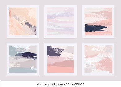 Collection Of Abstract Artistic Vector Textures In Soft Pastel Colors Imitating Paint Brush Strokes