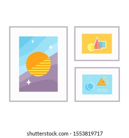 Collection of abstract artwork pictures in frames. Vector illustration isolated on white background 