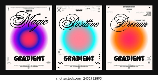 Collection of abstract aura retro posters with blurred circles. Positive energy, glow, soul. Sunset lamp circle vector.	