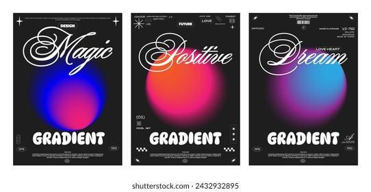 Collection of abstract aura retro posters with blurred circles. Positive energy, glow, soul. Sunset lamp circle vector.	