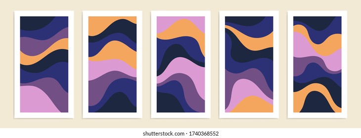 Collection of abstract background designs, shapes in trendy style. Story templates, winter sale, social media promotional content. Vector illustration.	