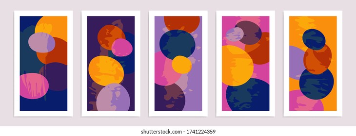 Collection of abstract background designs, shapes in trendy style. Story templates, winter sale, social media promotional content. Vector illustration.	