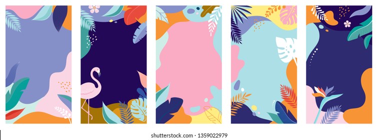 Collection of abstract background designs - summer sale, social media promotional content. Vector illustration