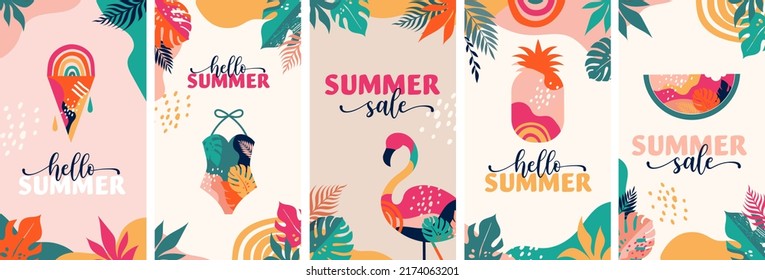 Collection of abstract background designs, summer sale, social media promotional content