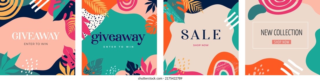 Collection of abstract background designs, summer sale, social media promotional content. Vector illustration