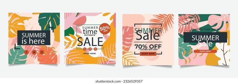 Collection of abstract background designs, summer sale, social media promotional content. Vector illustration