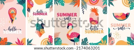Collection of abstract background designs, summer sale, social media promotional content