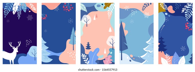 Collection of abstract background designs, winter sale, social media promotional content. Vector illustration