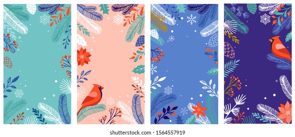 Collection of abstract background designs, winter sale, social media promotional content. Vector illustration