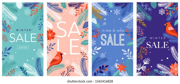 Collection of abstract background designs, winter sale, social media promotional content. Vector illustration