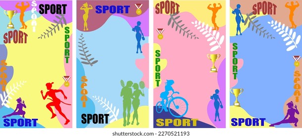 Collection of abstract background images. Sports, awards, victories, medals and cups on a bright background. With space for advertising or title.