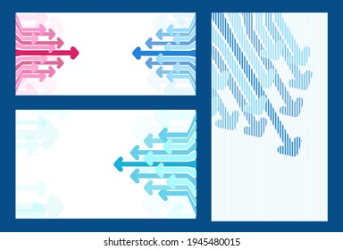 Sammlung abstrakter Hintergrund mit roten und blauen Pfeilen. Pfeile nach oben, unten, nach vorn auf weißem Hintergrund. Business Concept Hintergrund. Vektorgrafik festlegen.