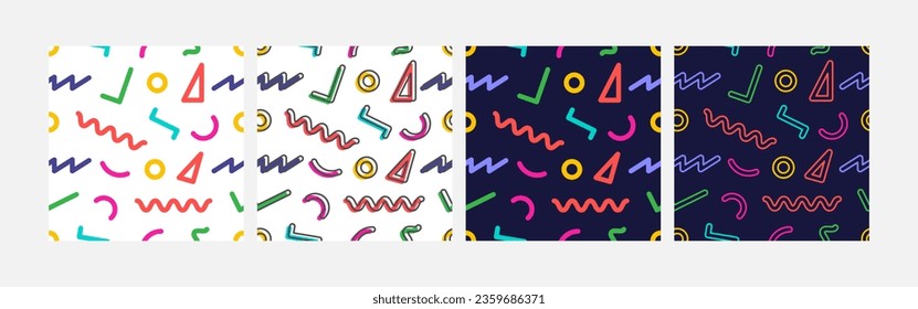 Collection of abstract background seamless pattern 90s style vector design, design can be for t-shirts, wrapping paper, printing needs