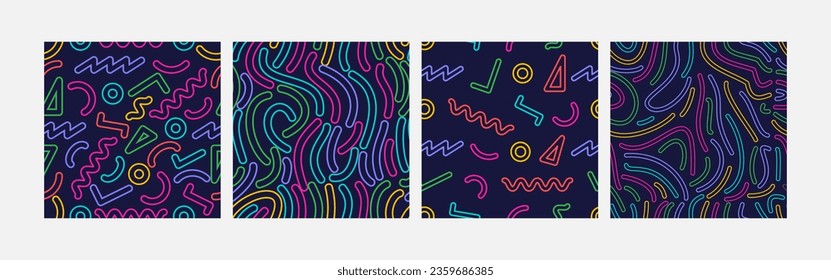 Collection of abstract background seamless pattern 90s style vector design, design can be for t-shirts, wrapping paper, printing needs