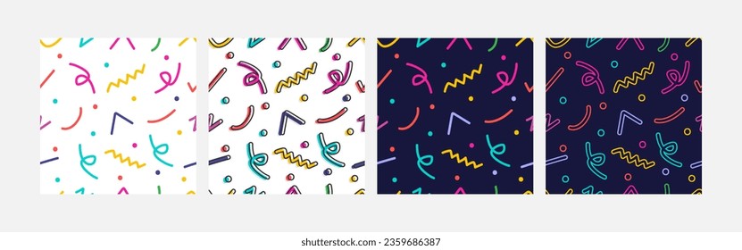 Collection of abstract background seamless pattern 90s style vector design, design can be for t-shirts, wrapping paper, printing needs