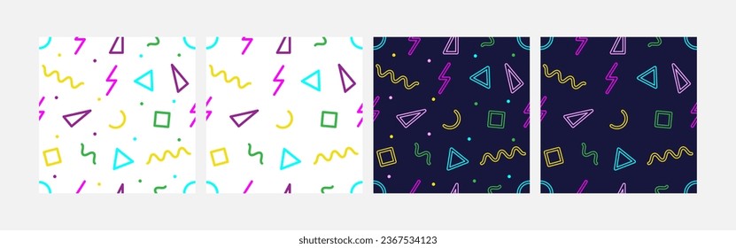 Collection of abstract background seamless pattern 90s style vector design, design can be for t-shirts, wrapping paper, printing needs