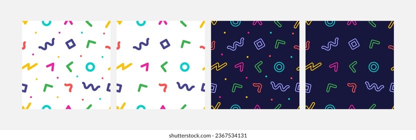 Collection of abstract background seamless pattern 90s style vector design, design can be for t-shirts, wrapping paper, printing needs