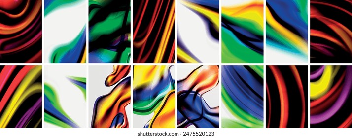Kollektion des abstrakten Hintergrunds mit Wellen, bunten Formen und 3D-Schatteneffekt. Vektorillustration für Bildschirmhintergrund, Banner, Hintergrund, Karte, Buchabbildung, Zielseite