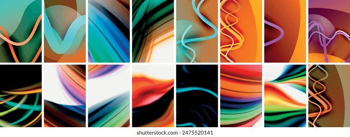Collection of abstract background with waves, colorful shapes and 3d shadow effect. Vector Illustration For Wallpaper, Banner, Background, Card, Book Illustration, landing page