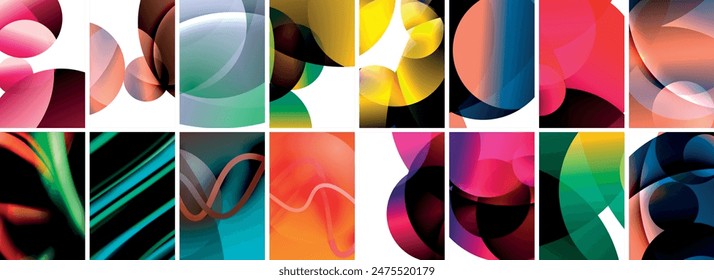 Kollektion des abstrakten Hintergrunds mit Wellen, bunten Formen und 3D-Schatteneffekt. Vektorillustration für Bildschirmhintergrund, Banner, Hintergrund, Karte, Buchabbildung, Zielseite