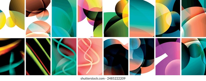 Collection of abstract background with waves, colorful shapes and 3d shadow effect. Vector Illustration For Wallpaper, Banner, Background, Card, Book Illustration, landing page
