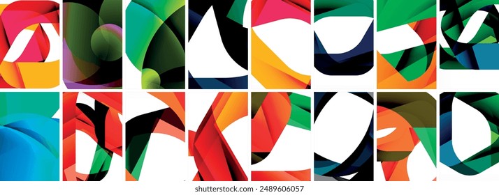 Kollektion des abstrakten Hintergrunds mit Wellen, bunten Formen und 3D-Schatteneffekt. Vektorillustration für Bildschirmhintergrund, Banner, Hintergrund, Karte, Buchabbildung, Zielseite