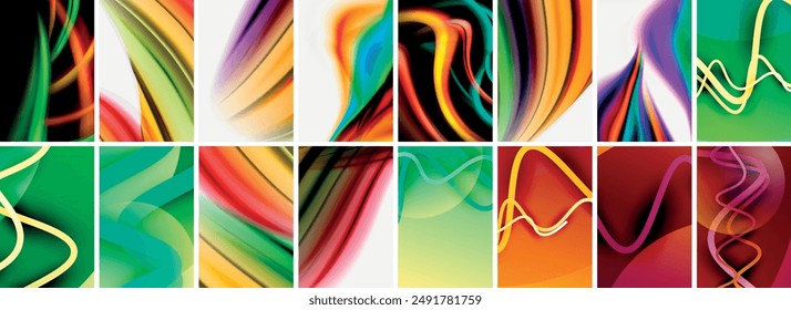 Collection of abstract background with waves, colorful shapes and 3d shadow effect. Vector Illustration For Wallpaper, Banner, Background, Card, Book Illustration, landing page
