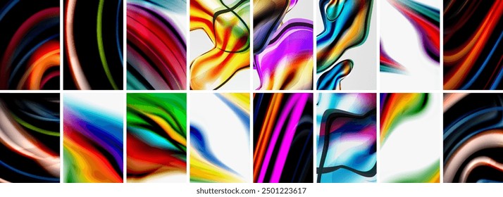 Kollektion von abstraktem Hintergrund mit Wellen, bunten Formen und 3D-Schatteneffekt. Vektorgrafik für Tapete, Banner, Hintergrund, Karte, Buchgrafik, Landing Page